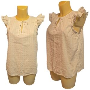 SONOMA Solid White Flutter Sleeve Textured Blouse